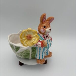Vintage Ceramic Easter Rabbit Bunny Sunny‎ Flower Cabbage Planter Decor